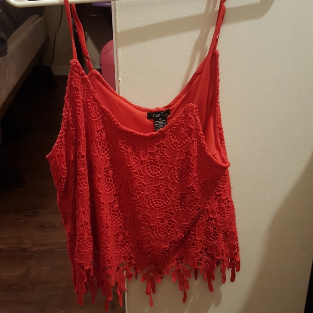 Red lace crop top